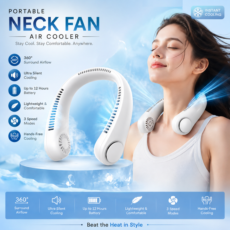 Vaneless Hanging Neck Fan | 360° Bladeless  – Portable USB Rechargeable Cooling Fan