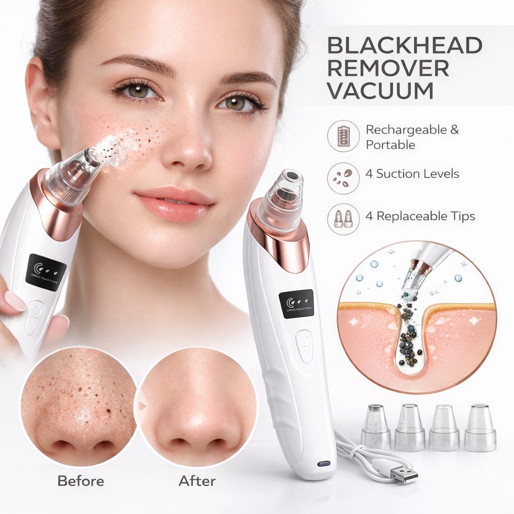 Blackhead Remover Vacuum – Deep Pore Cleaner with 4 Suction Heads